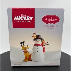 Disney St Nicholas Square Pluto & Snowman Figurine Mickey and Friends Holiday